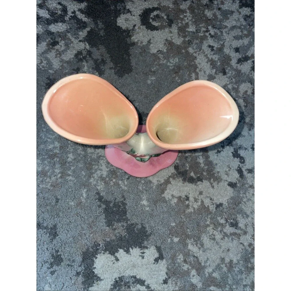 Vintage Hull Pottery W15 Double Vase Woodland Pink Floral 1940s Cottagecore